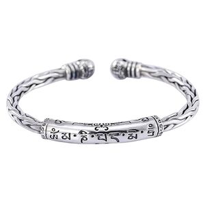 Sterling Silver Tibetan Buddhist Vintage Chinese Cuff Bangle Bracelet